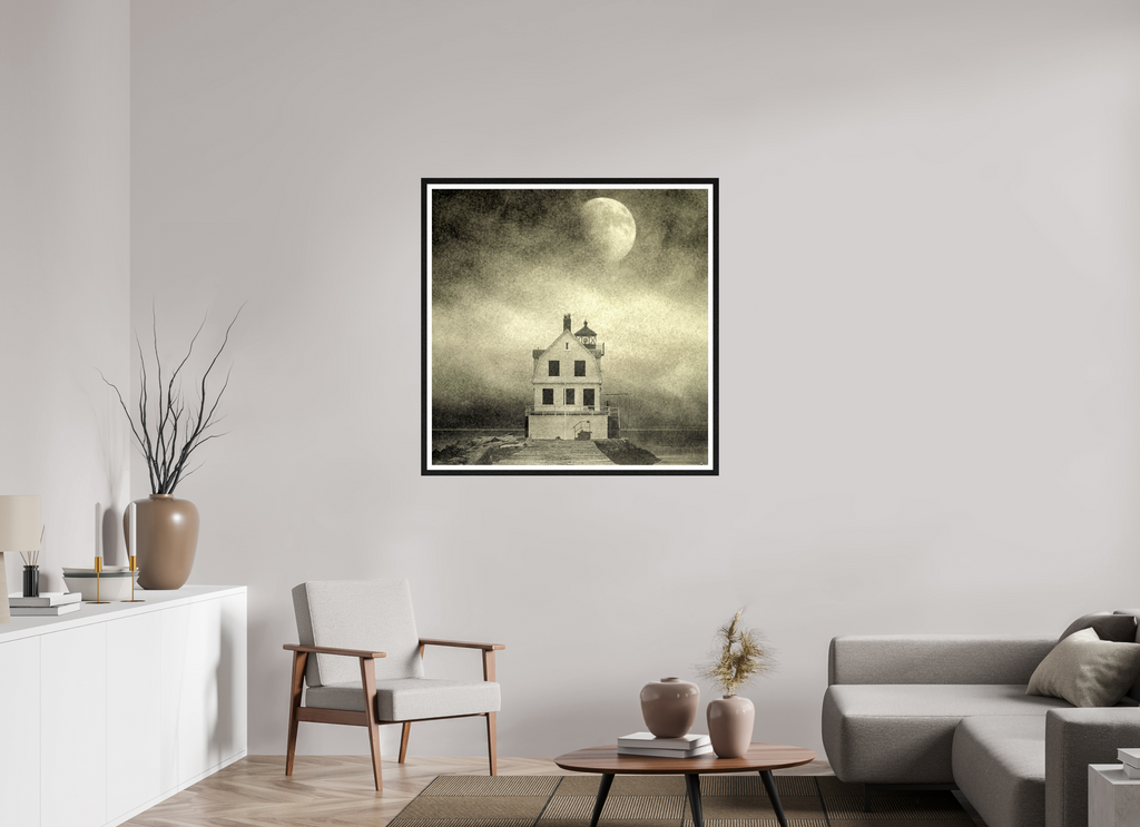 40 x 40″, Black Oak Frame Lighthouse