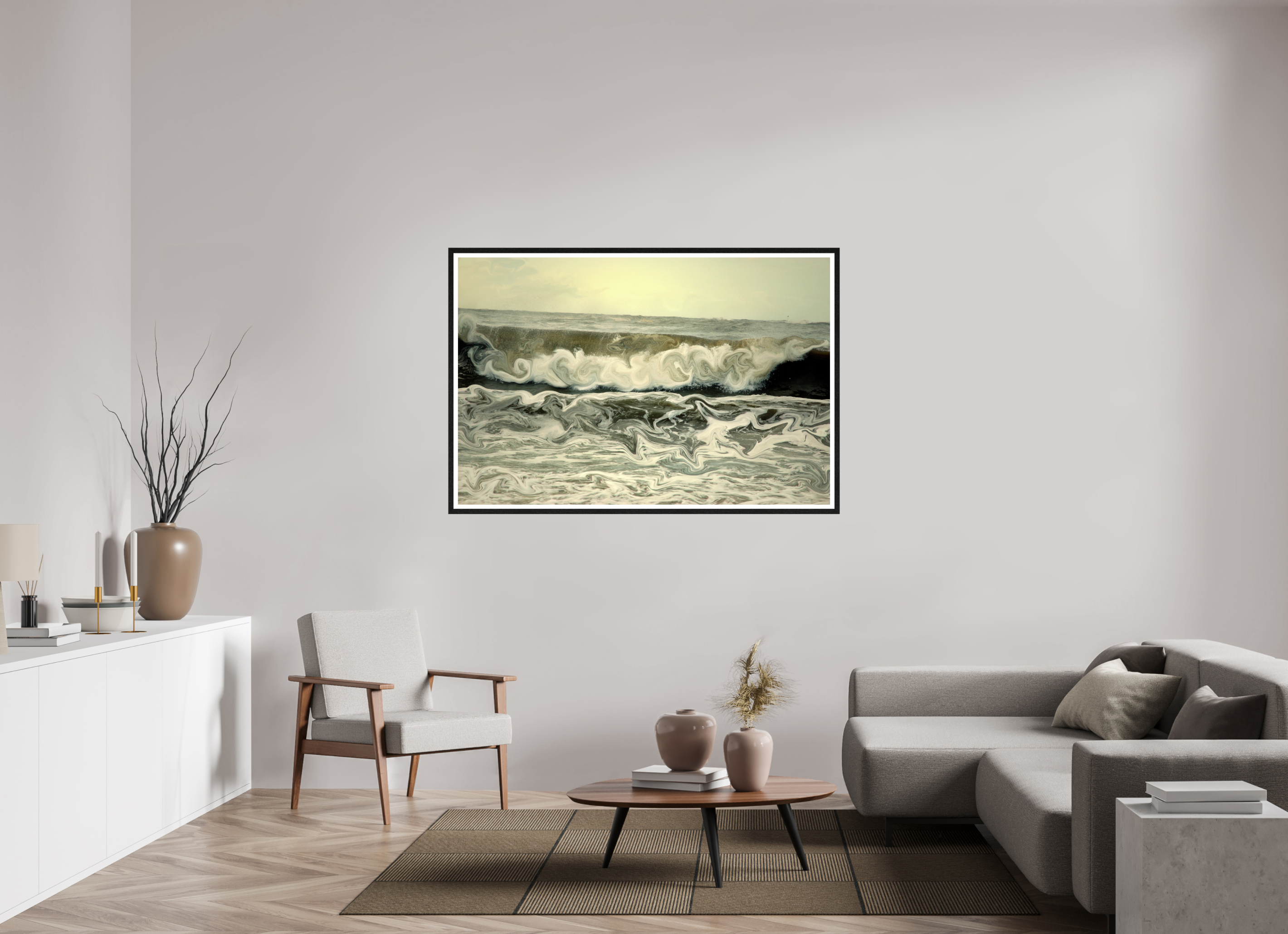 60 x 40″, Black Oak Frame Wave #6