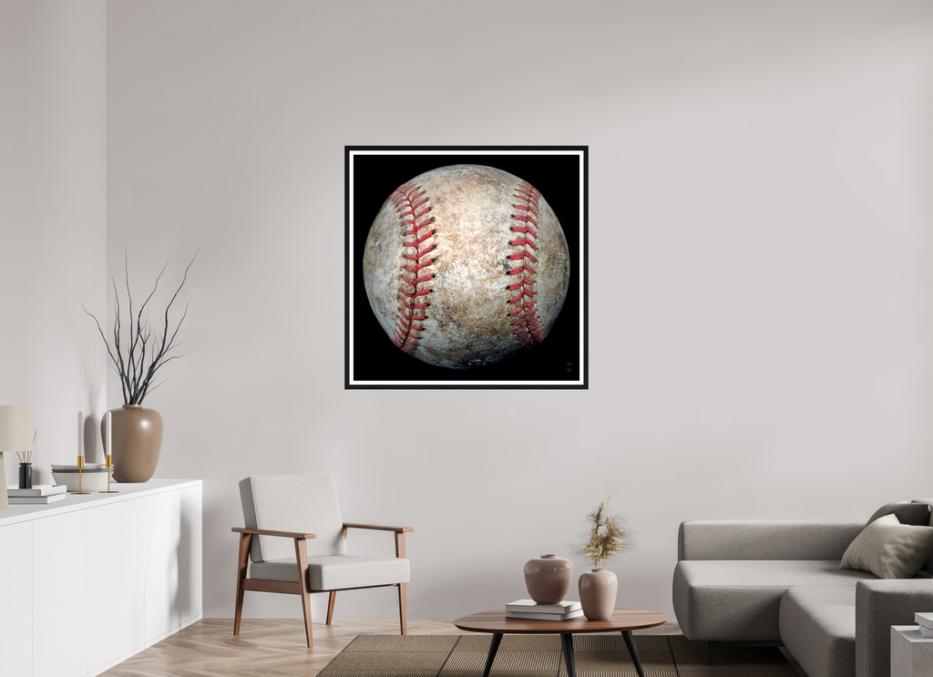 40 x 40″, Black Oak Frame Baseball