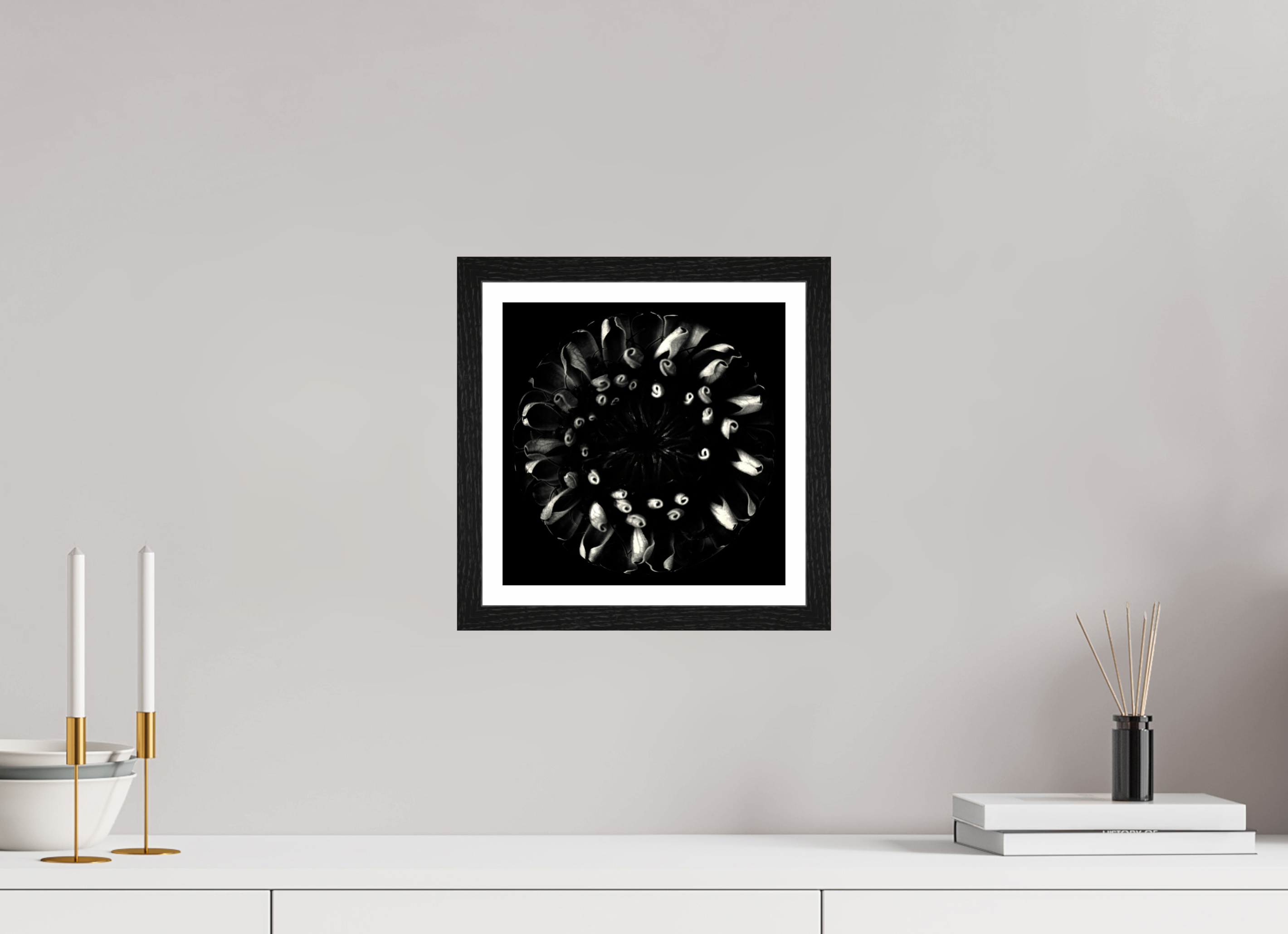 10 x 10″, Black Oak Frame Flower Sphere #3