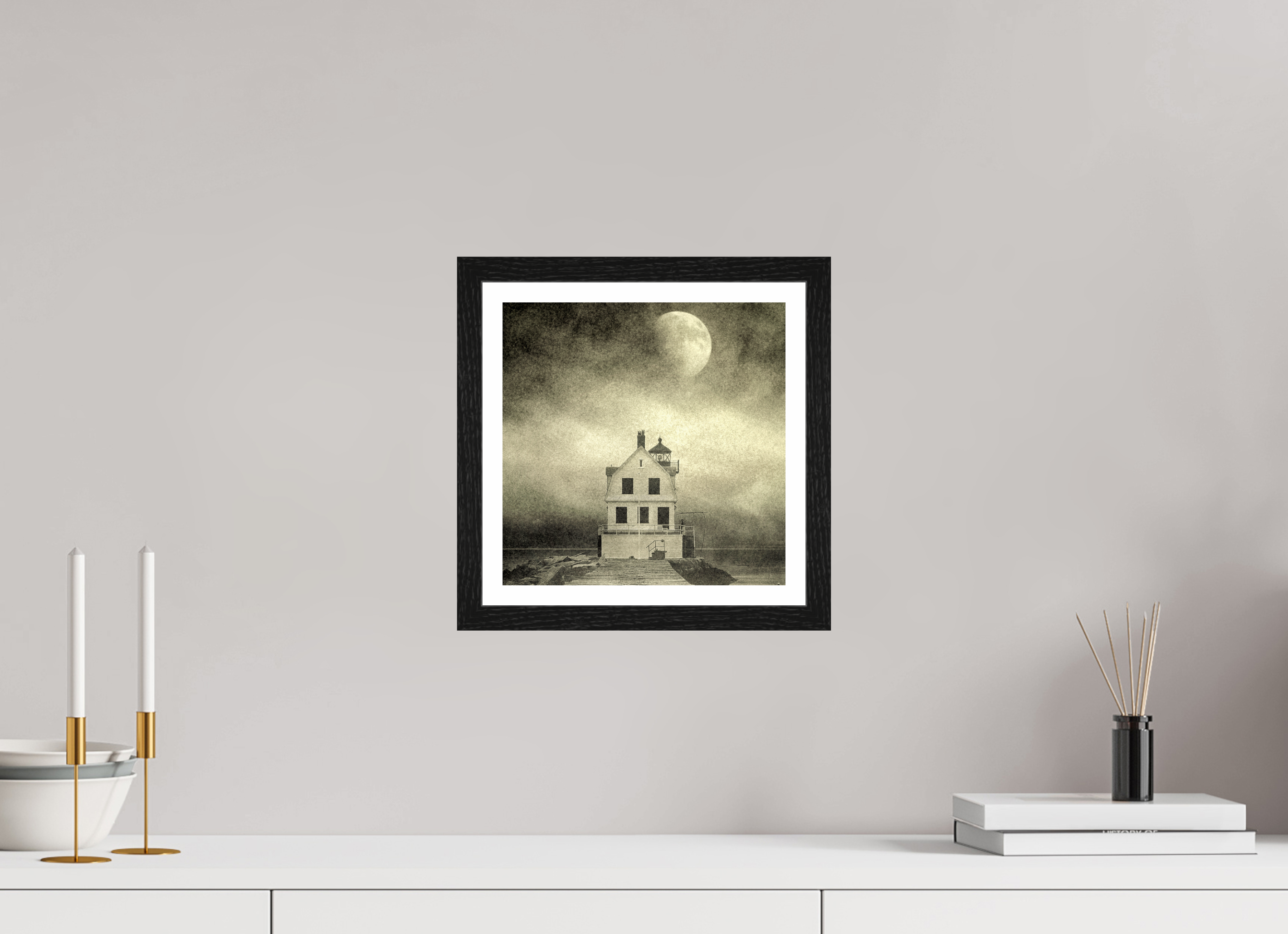 10 x 10″, Black Oak Frame Lighthouse